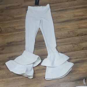 SHEIN White Off On Vacay Ruffle Pants NWT